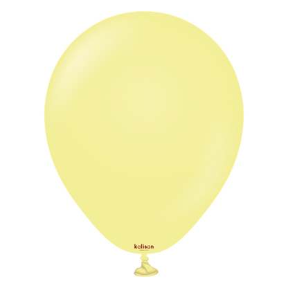 Glossy yellow latex balloon, 5 inches, round shape, smooth surface, tied end.