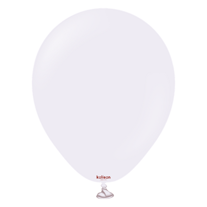 Pale lilac 5-inch round latex balloon with a smooth surface and small tied end.