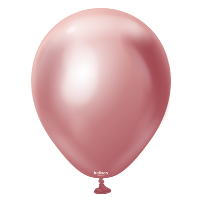 Pink 5-inch round metallic balloon with a shiny mirror-like surface and small tied end.