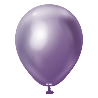 Shiny violet latex balloon, 5-inch round shape with glossy finish and knotted end.