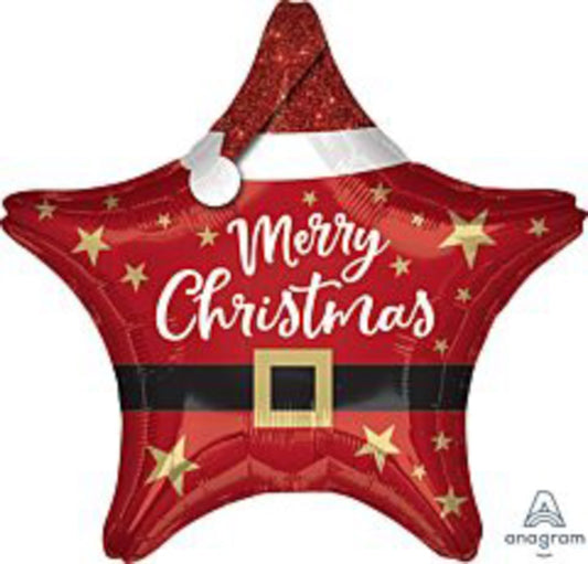 Anagram Santa Christmas Star 19in Foil Balloon FLAT