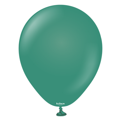 Sage green latex balloon with smooth matte finish, round 5-inch shape, tied at the bottom.