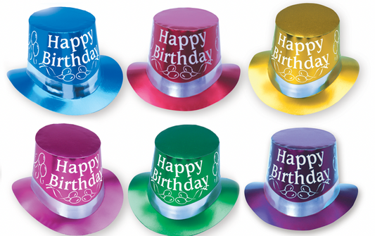 Happy Birthday Curved Brim Top Hat - 1ct Asst
