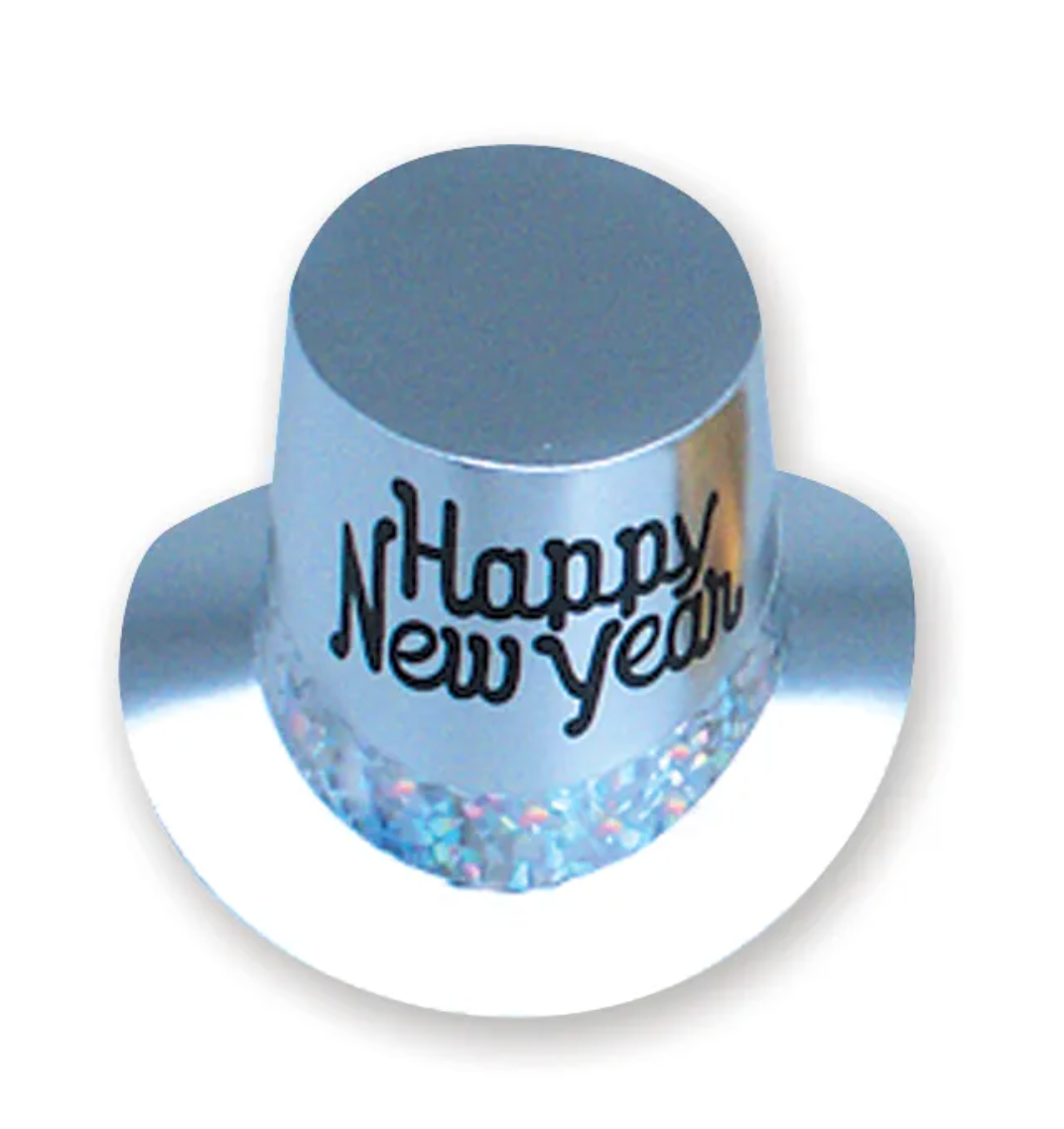 Silver Top Hat with Happy New Year and Prismatic Band