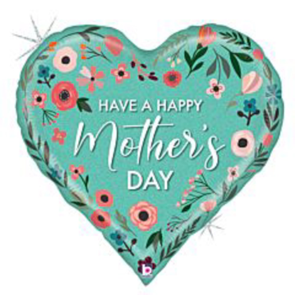 Betallic Happy Mother's Day Mint Heart 30in Foil Balloon