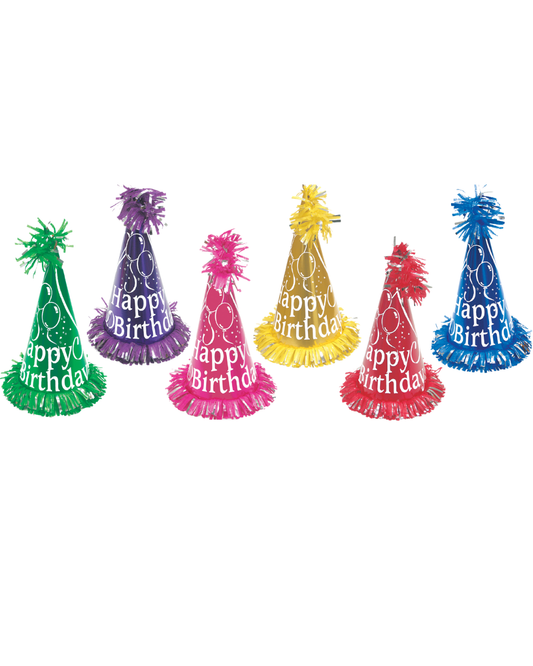 15 inch Foil Birthday Hat with Tassel and Trim  1ct