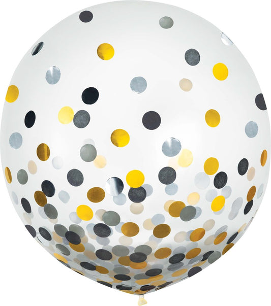 Latex Confetti Balloon Black/Silver/Gold 24 inch 2ct