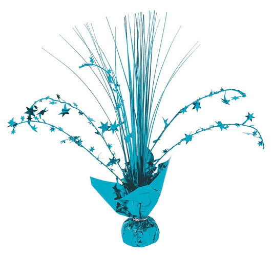 12-inch Caribbean blue spray centerpiece with star-tipped stems and thin decorative strands.