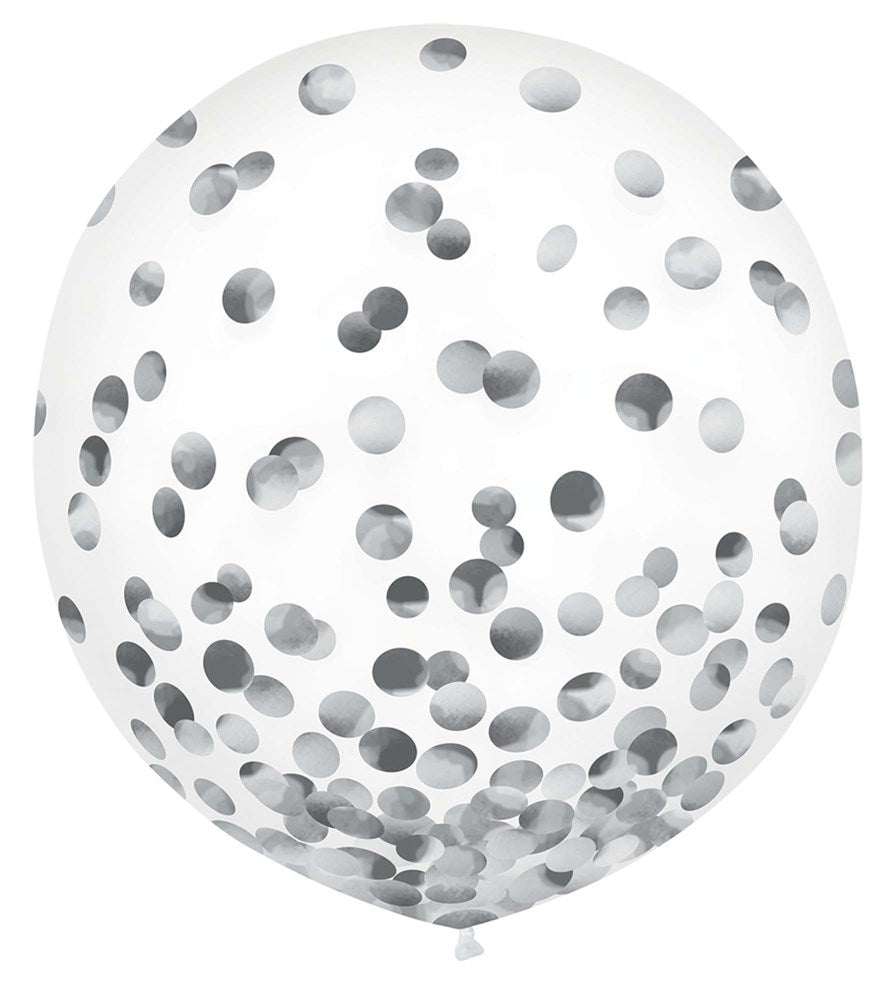 Latex Balloons with Silver Foil Confetti 24 inch 2ct