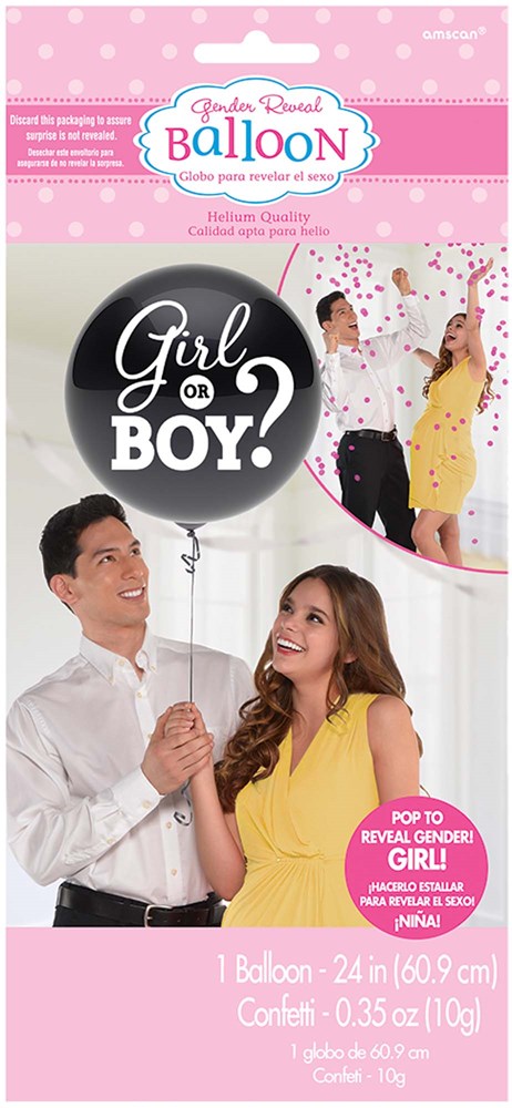 Boy Or Girl? Gender Reveal Girl Latex Balloon with Confetti 24 inch 1ct