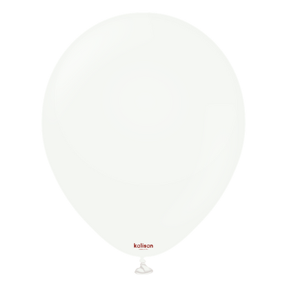 Single 12-inch round white latex balloon with a tied neck and slight sheen.