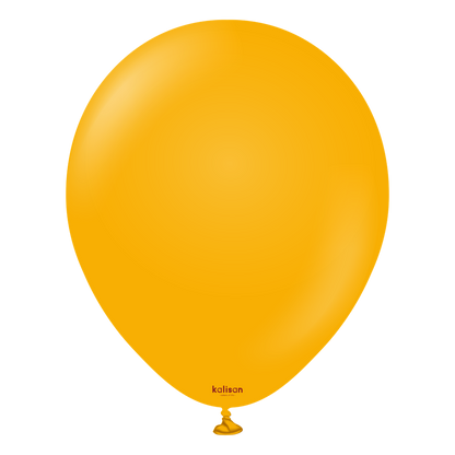 12-inch round amber latex balloon with a tied neck and smooth surface.