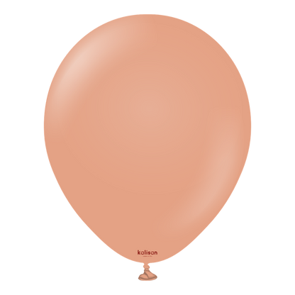 12-inch round latex balloon in clay pink color with a smooth matte finish.