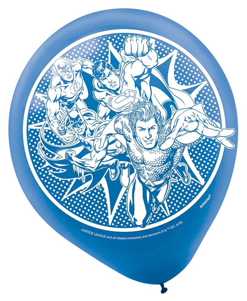 Justice League Heroes Unite Printed Latex Balloons 12 inch 6ct