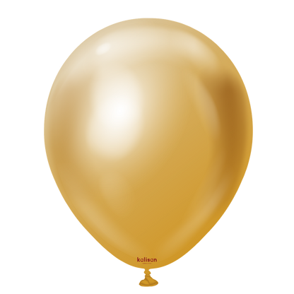 Glossy gold latex balloon with a smooth, round 12-inch shape and reflective surface.