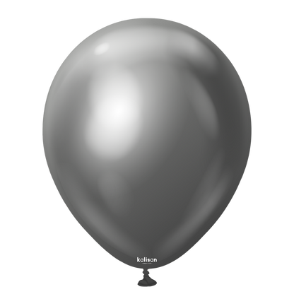 Glossy space grey 12-inch rounded latex balloon with subtle reflective sheen.