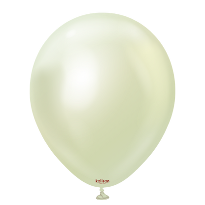 12-inch round balloon in pale green with a subtle glossy finish and small red brand text near the base.