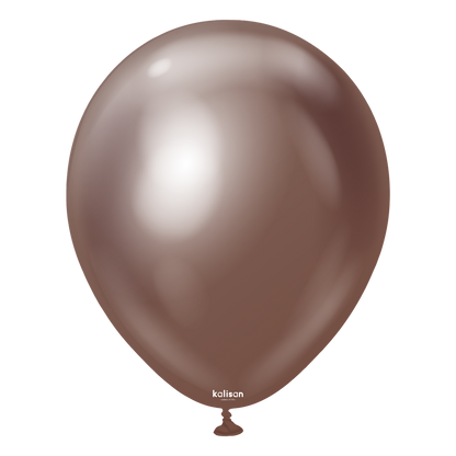 12-inch round chocolate brown latex balloon with a glossy, reflective finish.