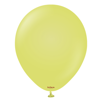 12-inch olive green round latex balloon with a glossy finish and small red logo near the knot.
