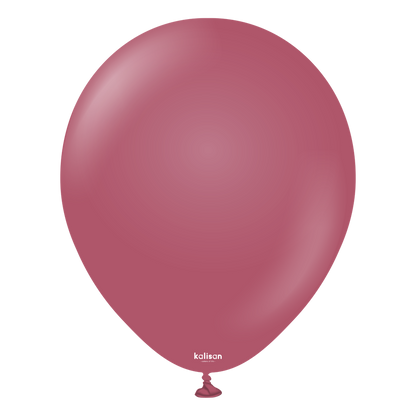 12-inch round latex balloon in muted wild berry color with small white Kalisan logo near the bottom.