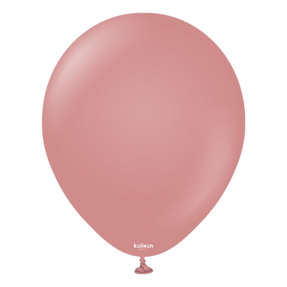 12-inch round retro rosewood pink latex balloon with matte finish and tied end.