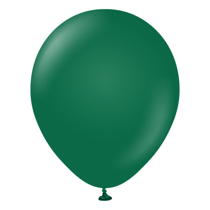 Dark green 18-inch round latex balloon inflated with tied end visible.