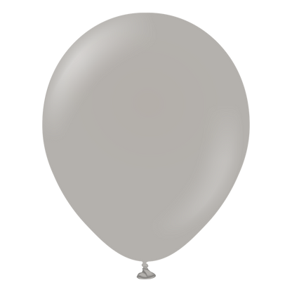Matte grey 18-inch latex balloon inflated and tied at the bottom.