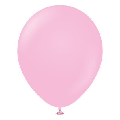 Glossy candy pink latex balloon, standard round shape, inflated and tied at the bottom.