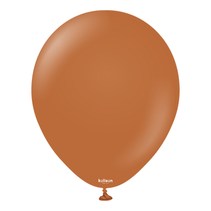 18 inch caramel brown latex balloon with a smooth surface and rounded shape.