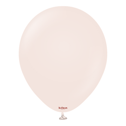 18-inch round latex balloon in soft pink blush color with a tied white neck.