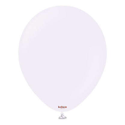 Pale lilac round latex balloon with smooth surface, 18 inches, tied at the bottom.