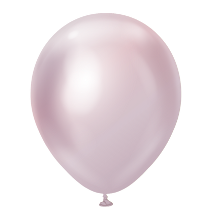 18-inch round pink gold metallic balloon with glossy reflective surface and tied end.