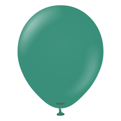 18-inch round sage green latex balloon with smooth surface and tied end.