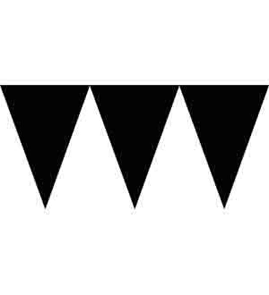 Jet black triangular paper pennant banner with three flags on a string.