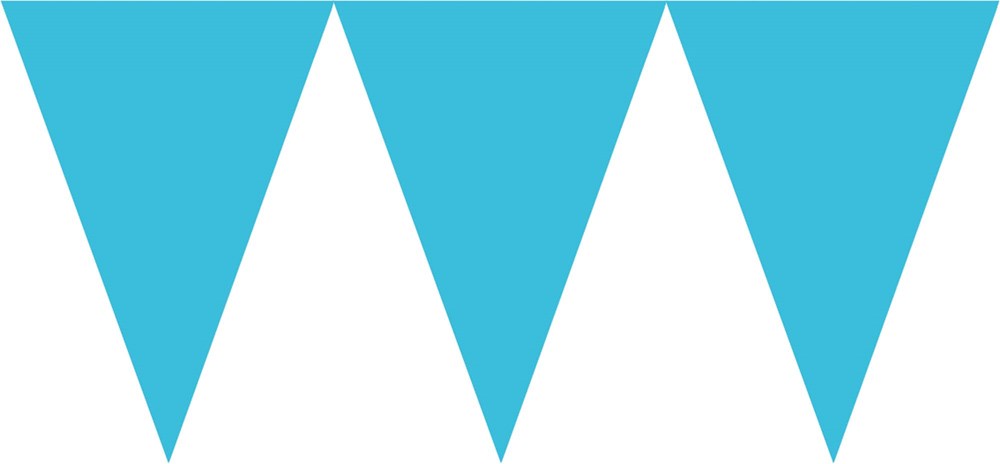 Caribbean blue triangular paper pennant banner with three connected flags.