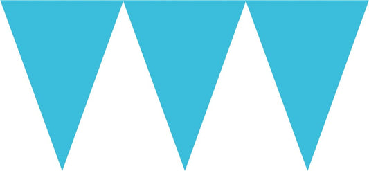 Caribbean blue triangular paper pennant banner with three connected flags.