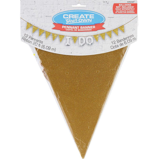 Large Paper Pennant Banner Sparkle Gold 1ct