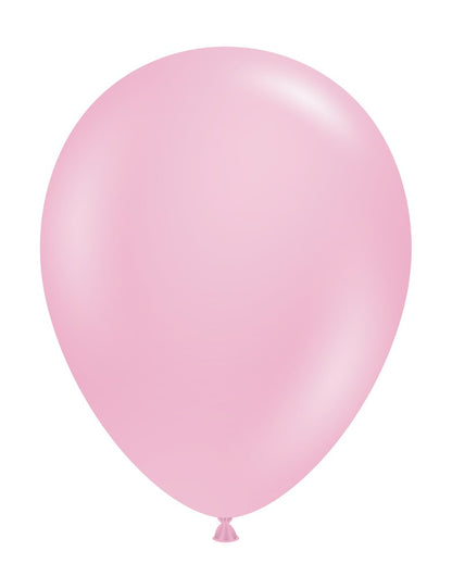 Light pink 11-inch shiny latex balloon inflated with a rounded shape and tied end.