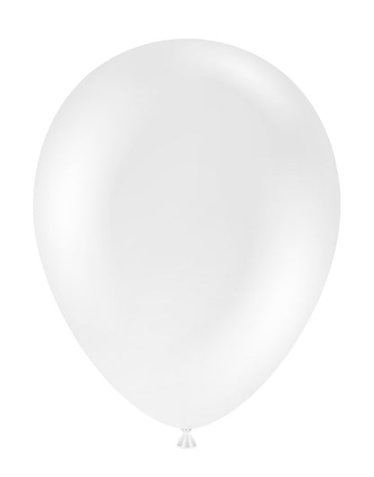 Clear 11 inch round latex balloon with a smooth, glossy surface and tied neck.