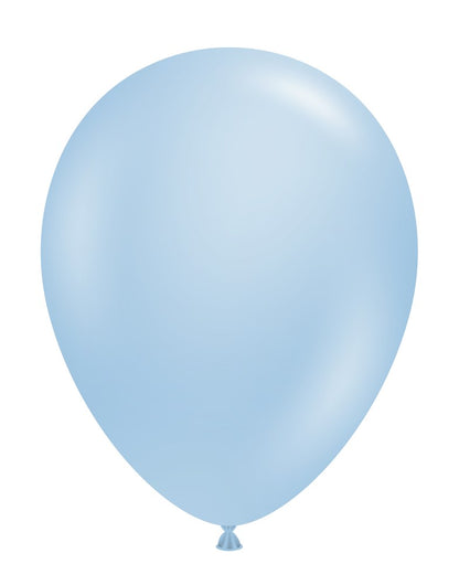 Pearlized sky blue 11-inch latex balloon with smooth metallic finish and teardrop shape.