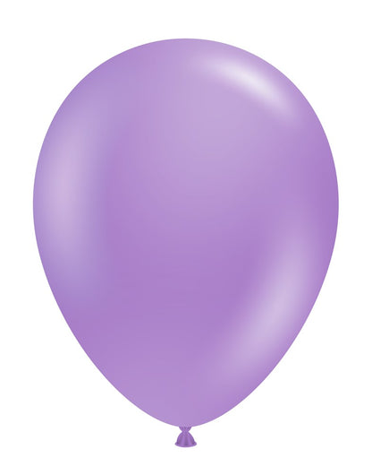 Shiny metallic lilac latex balloon with a smooth surface, inflated and tied at the bottom.