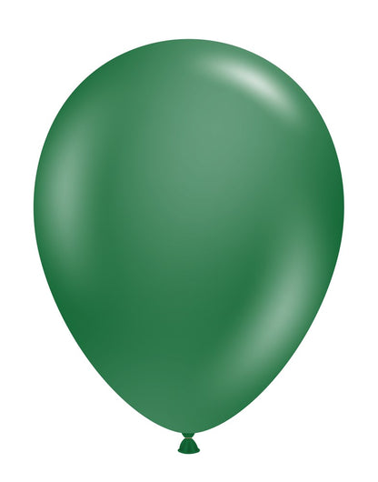 Metallic forest green 11-inch latex balloon with a smooth shiny surface and teardrop shape.