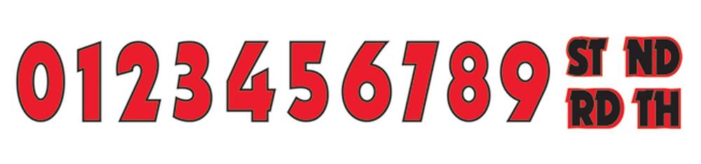 Red and white Blaze Monster Machine themed number and ordinal sticker set for birthdays.