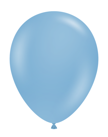 Light blue 11-inch round latex balloon with a glossy finish and tied end.