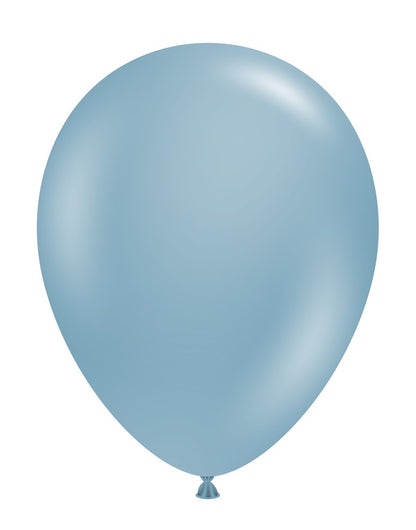 Light blue 11-inch round latex balloon with a matte finish and knotted end.