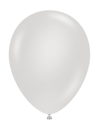 Single 11-inch fog white latex balloon with a smooth, glossy surface and tied end.