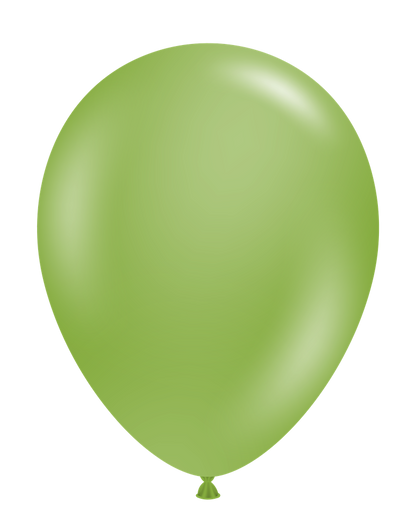 Bright green 11-inch round latex balloon inflated with glossy finish.