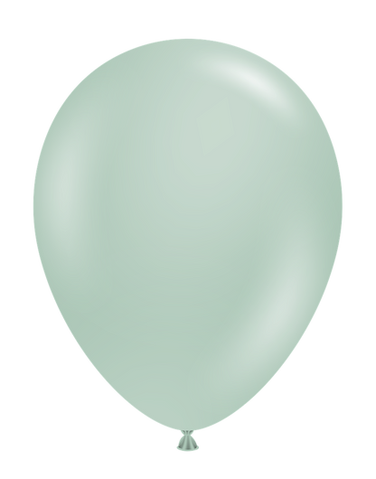 Mint green 11-inch round latex balloon with a smooth, glossy surface and tied end.