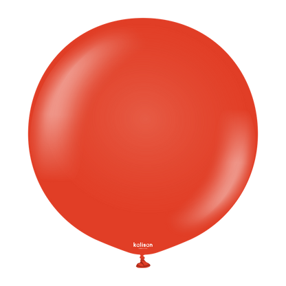 36-inch bright red round latex balloon with a glossy finish and tied end.