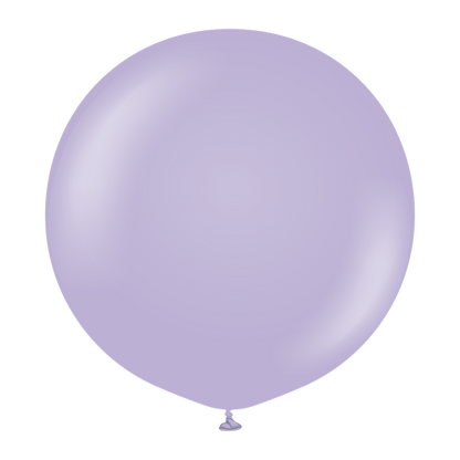 Round lilac balloon with smooth surface, 24-inch standard size, inflated and tied at the bottom.